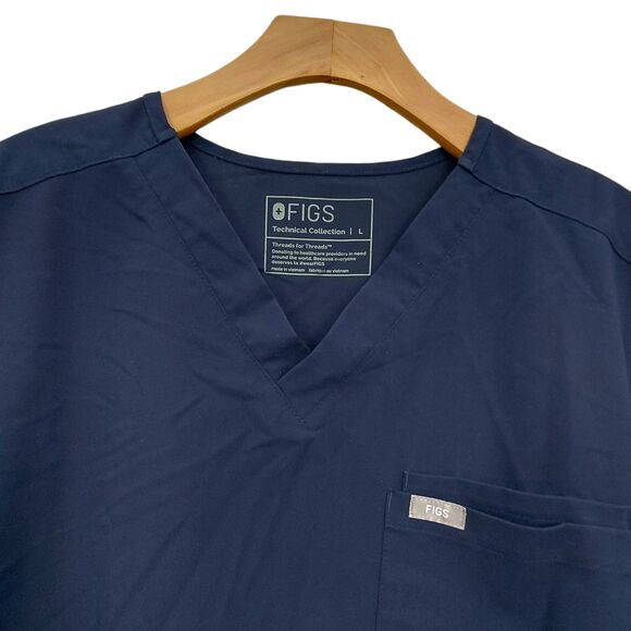 Figs Leon Three-Pocket Scrub Top Mens Large Navy Short Sleeve V-Neck FM1500 - Picture 2 of 11